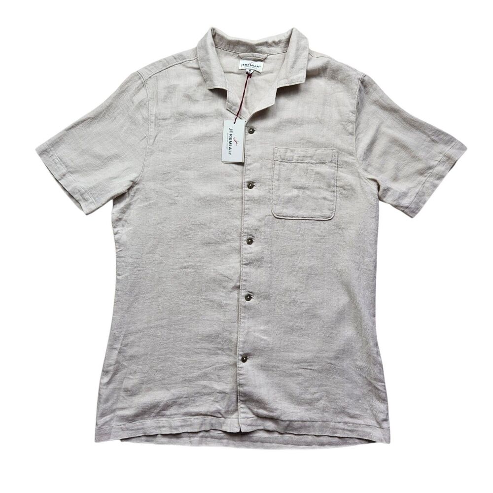 Jeremiah Linen Blend Shirt Mens Medium Beige Short Sleeve Button Up
